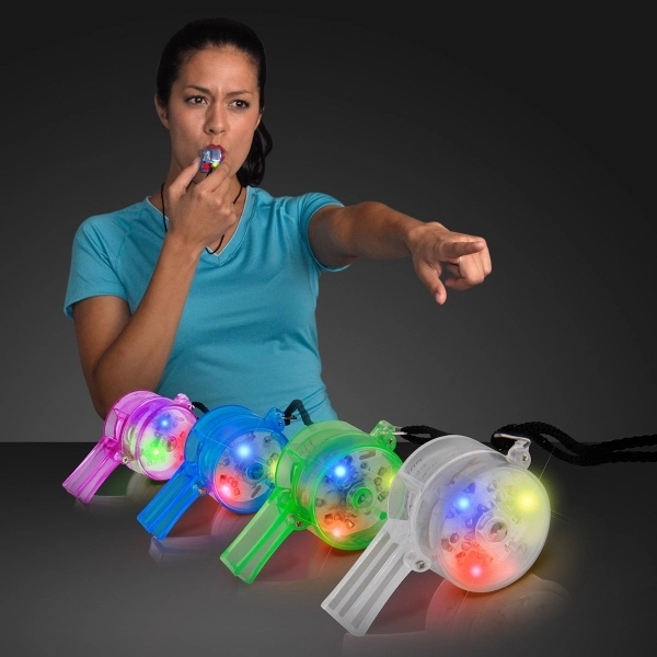 Blank or Imprinted. Assorted flashing party whistle with 32" lanyard.... from ASI 34194 ALightPromos / Alight Promotional Products