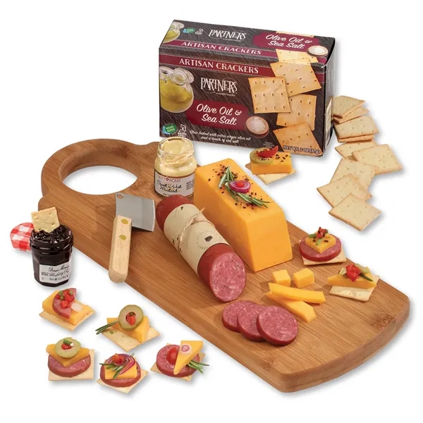 cutting board packed with cheese, sausage, and crackers... from ASI 68680 Maple Ridge Farms Inc
