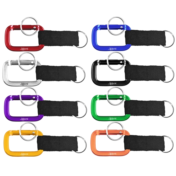 Square Shaped Carabiner with Strap and Key Ring... from ASI 74585 Nu Promo International / Nu Promo Line