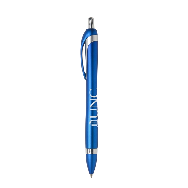 Hourglass retractable ballpoint pen with wide-body design, metallic colored barrel and... from ASI 52840 Evans Manufacturing