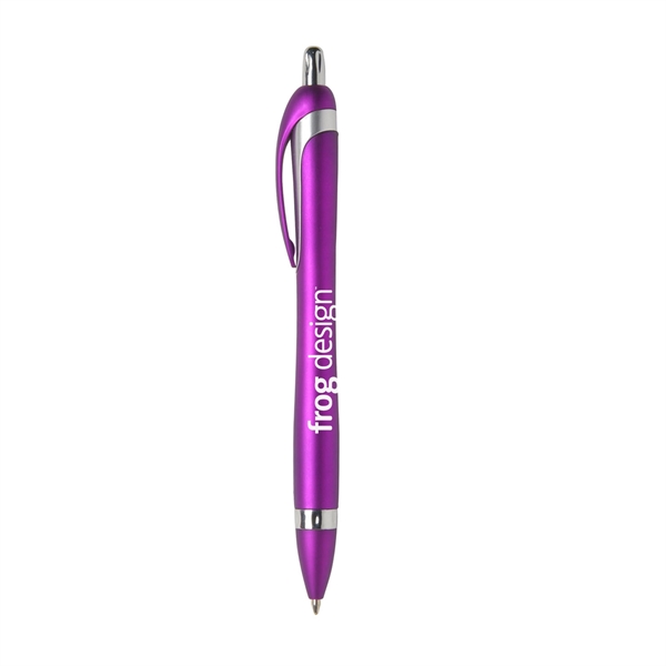 Hourglass retractable ballpoint pen with wide-body design, metallic colored barrel and... from ASI 52840 Evans Manufacturing