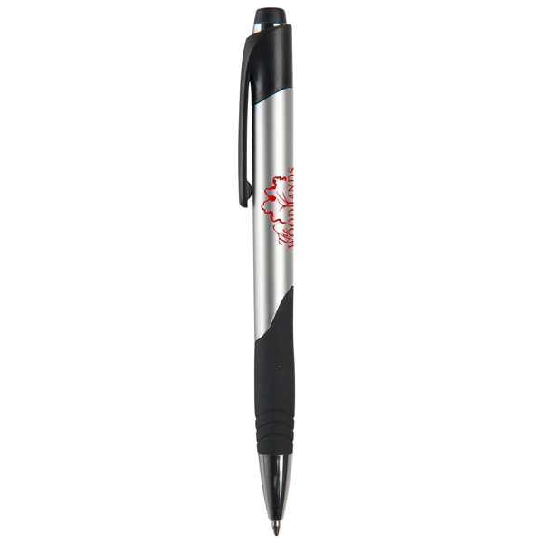 Ballpoint pen with metallic colored barrel, chrome and black ferrule and... from ASI 52840 Evans Manufacturing