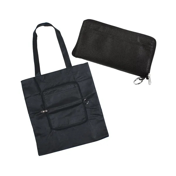 Foldable tote bag that zips into a slip pouch and includes... from ASI 34063 alphabroder