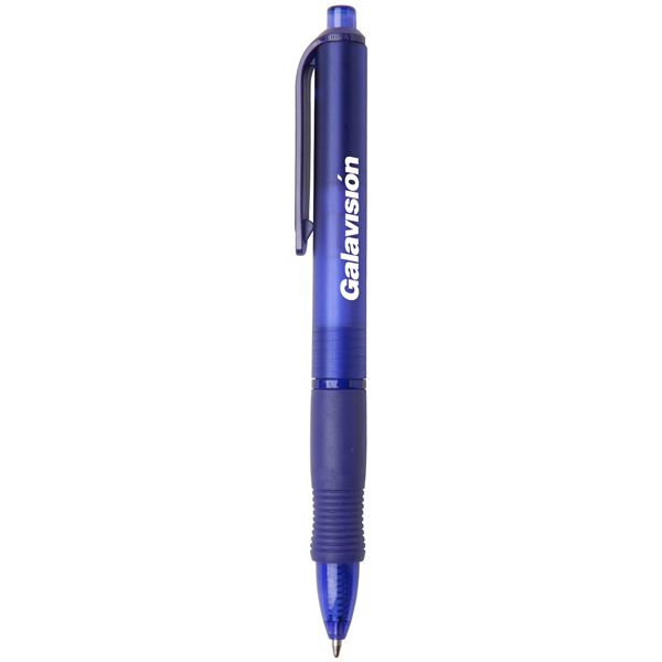 Retractable ballpoint pen with colored frost barrel, wide-body, rubber grip and... from ASI 52840 Evans Manufacturing