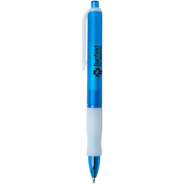 Wide-body retractable gel pen with colored frost barrel and rubber grip.... from ASI 52840 Evans Manufacturing
