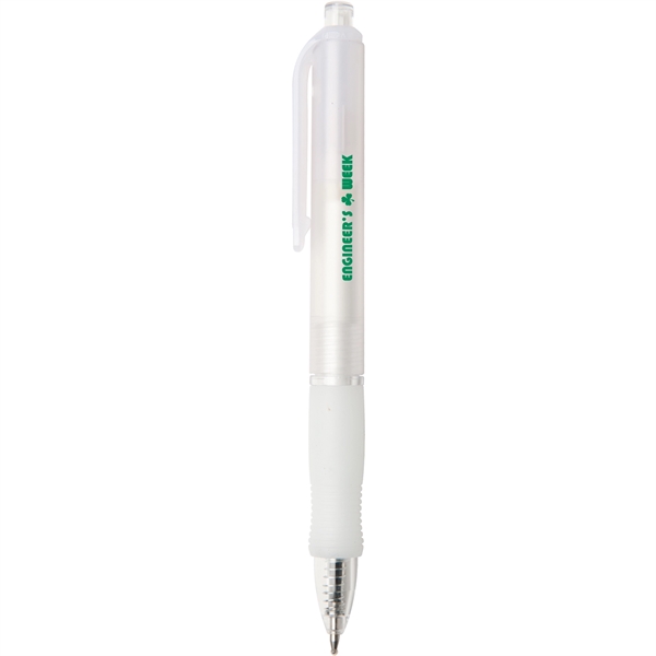Wide-body retractable gel pen with colored frost barrel and rubber grip.... from ASI 52840 Evans Manufacturing