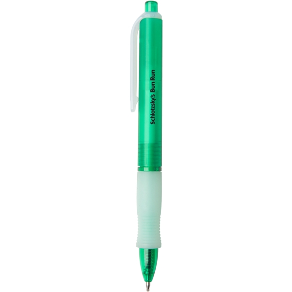 Wide-body retractable gel pen with colored frost barrel and rubber grip.... from ASI 52840 Evans Manufacturing