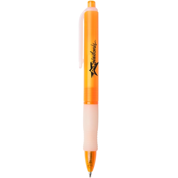 Wide-body retractable gel pen with colored frost barrel and rubber grip.... from ASI 52840 Evans Manufacturing