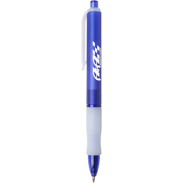 Wide-body retractable gel pen with colored frost barrel and rubber grip.... from ASI 52840 Evans Manufacturing