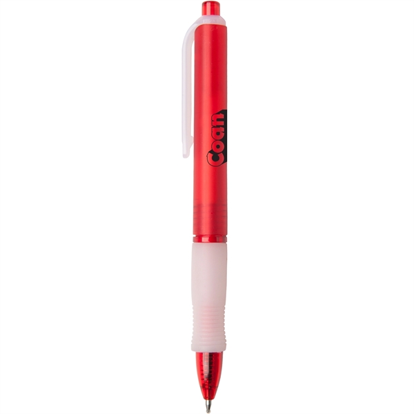 Wide-body retractable gel pen with colored frost barrel and rubber grip.... from ASI 52840 Evans Manufacturing