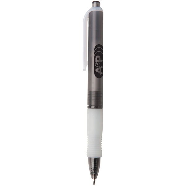 Wide-body retractable gel pen with colored frost barrel and rubber grip.... from ASI 52840 Evans Manufacturing
