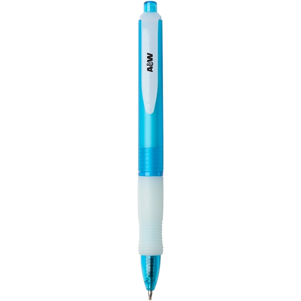 Wide-body retractable gel pen with colored frost barrel and rubber grip.... from ASI 52840 Evans Manufacturing