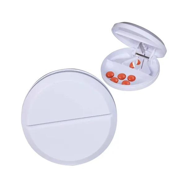 Plastic container with round tablet-shaped design with small metal slicer that... from ASI 34063 alphabroder