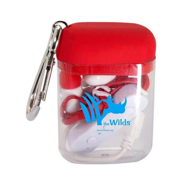 Wireless earbuds with an AS plastic case, silicone lid, carabiner, lithium... from ASI 34063 alphabroder