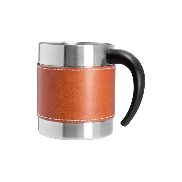 10 oz. double wall stainless steel mug with a faux leather... from ASI 34063 alphabroder