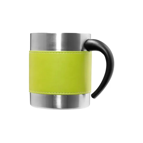 10 oz. double wall stainless steel mug with a faux leather... from ASI 34063 alphabroder