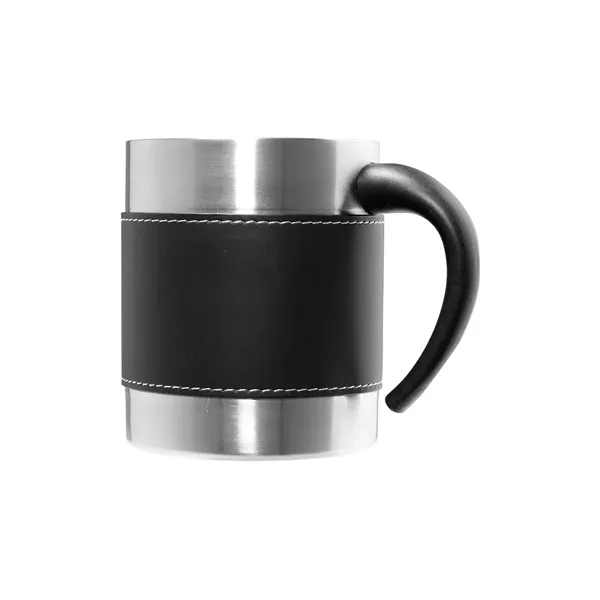 10 oz. double wall stainless steel mug with a faux leather... from ASI 34063 alphabroder
