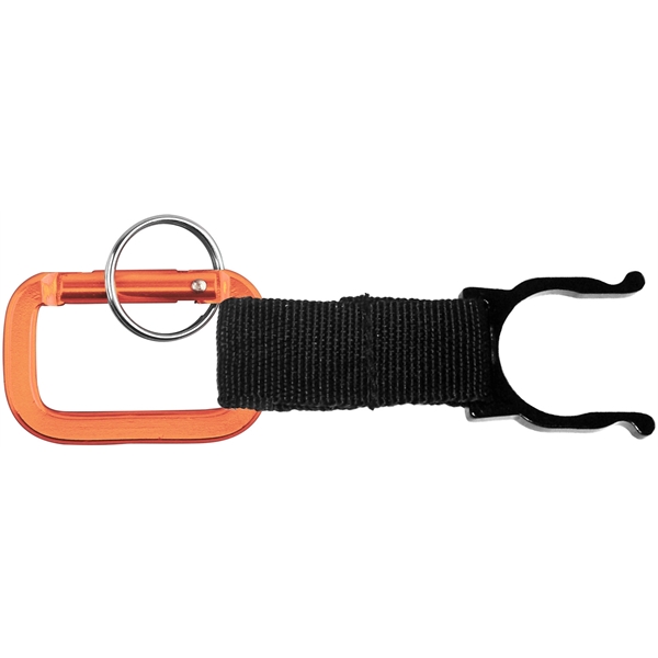 Square Shaped Carabiner with Strap and Bottle Hoder. solid aluminum construction.... from ASI 74585 Nu Promo International / Nu Promo Line