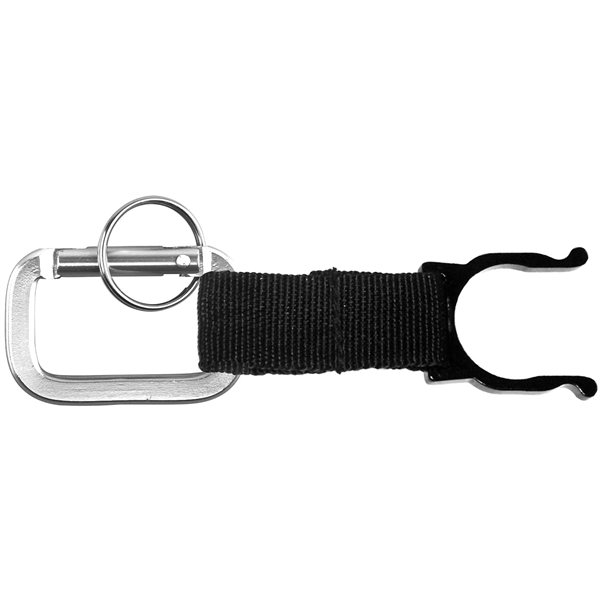Square Shaped Carabiner with Strap and Bottle Hoder. solid aluminum construction.... from ASI 74585 Nu Promo International / Nu Promo Line