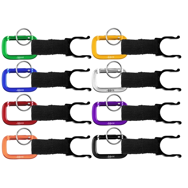 Square Shaped Carabiner with Strap and Bottle Hoder. solid aluminum construction.... from ASI 74585 Nu Promo International / Nu Promo Line