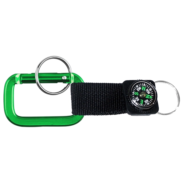 Square Shaped Carabiner with Strap and Compass. Solid Aluminum Construction.... from ASI 74585 Nu Promo International / Nu Promo Line