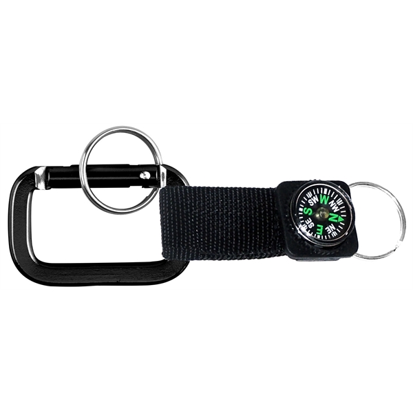 Square Shaped Carabiner with Strap and Compass. Solid Aluminum Construction.... from ASI 74585 Nu Promo International / Nu Promo Line