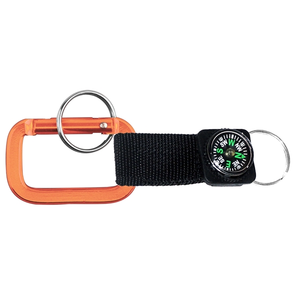 Square Shaped Carabiner with Strap and Compass. Solid Aluminum Construction.... from ASI 74585 Nu Promo International / Nu Promo Line