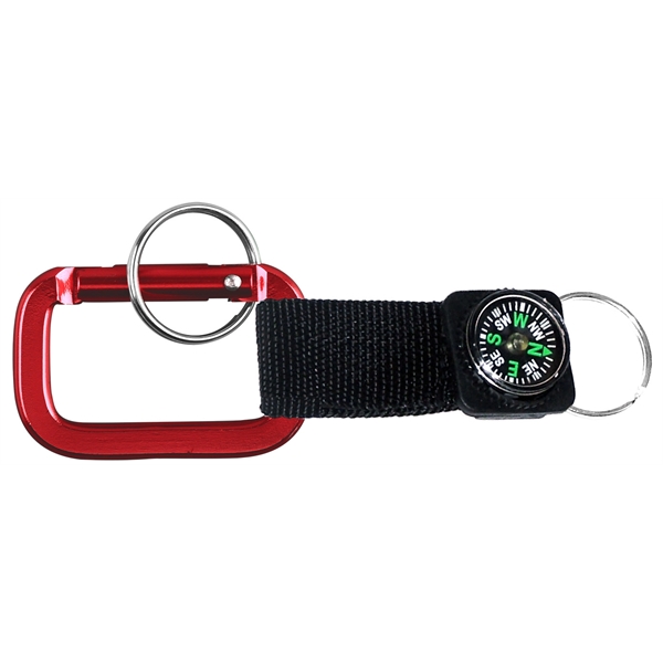 Square Shaped Carabiner with Strap and Compass. Solid Aluminum Construction.... from ASI 74585 Nu Promo International / Nu Promo Line