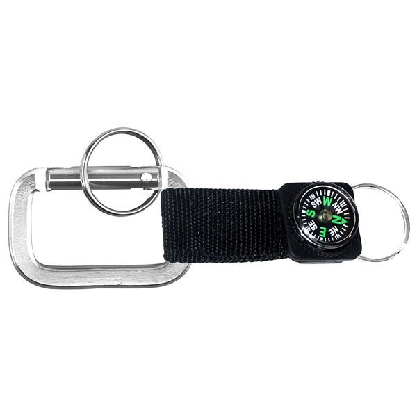 Square Shaped Carabiner with Strap and Compass. Solid Aluminum Construction.... from ASI 74585 Nu Promo International / Nu Promo Line