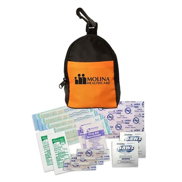 Mini backpack emergency first aid kit plus 1 color silkscreen imprint... from ASI 37218 Athena Promo (tm)