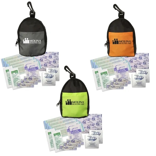 Mini backpack emergency first aid kit plus 1 color silkscreen imprint... from ASI 37218 Athena Promo (tm)
