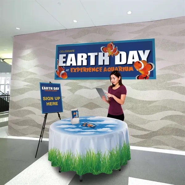 Polyester poplin table throw that fits 4' round tables and features... from ASI 87188 Showdown Displays