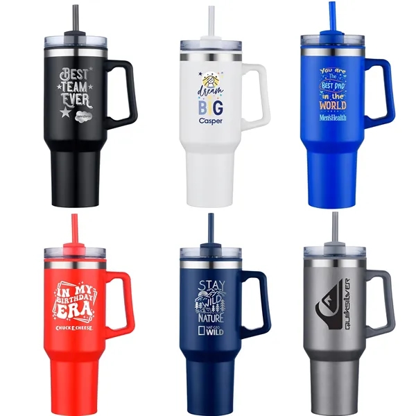 40 oz. insulated travel mug with large capacity and ergonomic handle.... from ASI 44900 NC Custom (CI/Lanco) / Lanco
