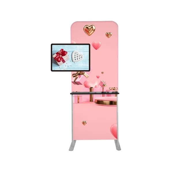 Straight Wall Display w/Shelves & TV Bracket. Aluminum frame, full color... from ASI 49891 Discount Marketing Products / DMP