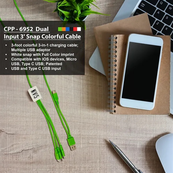 Dual Input 3' Snap Colorful Cable... from ASI 30208 A P Specialties / AP Specialties