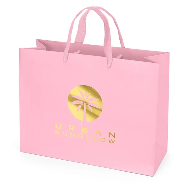 Premium-weight matte-laminated bag with woven handles and fold-over top.... from ASI 37940 Bag Makers Inc