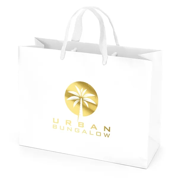 Premium-weight matte-laminated bag with woven handles and fold-over top.... from ASI 37940 Bag Makers Inc