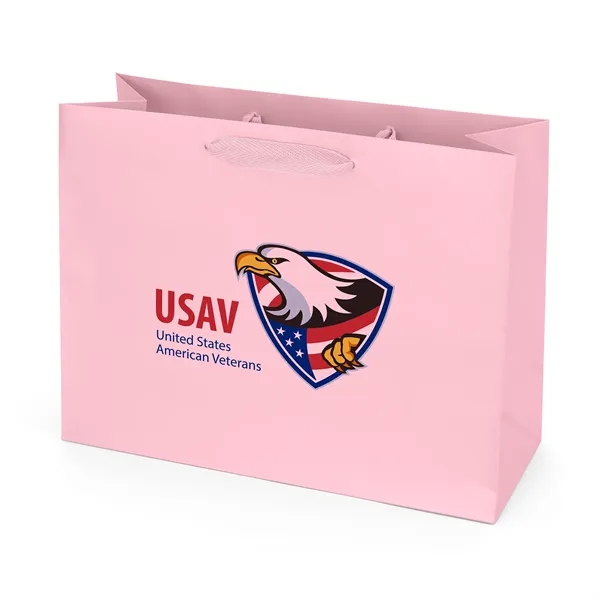 Premium-weight matte-laminated bag with woven handles and fold-over top.... from ASI 37940 Bag Makers Inc