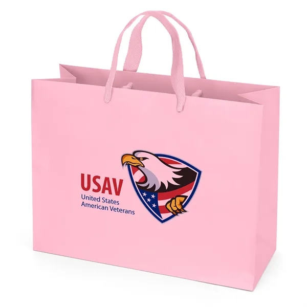 Premium-weight matte-laminated bag with woven handles and fold-over top.... from ASI 37940 Bag Makers Inc