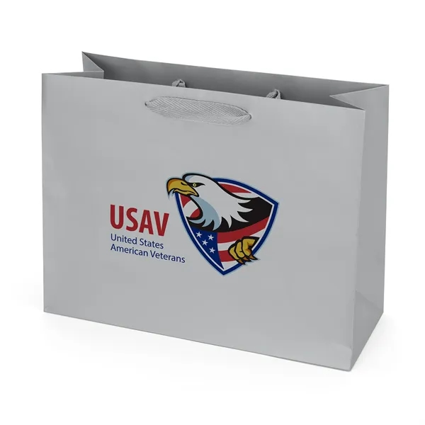 Premium-weight matte-laminated bag with woven handles and fold-over top.... from ASI 37940 Bag Makers Inc