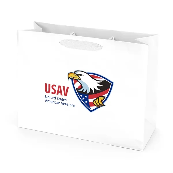 Premium-weight matte-laminated bag with woven handles and fold-over top.... from ASI 37940 Bag Makers Inc