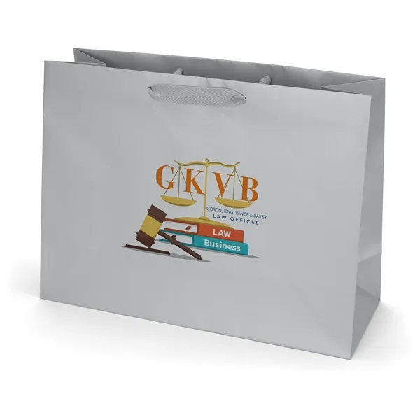 Premium-weight matte-laminated bag with woven handles and fold-over top.... from ASI 37940 Bag Makers Inc