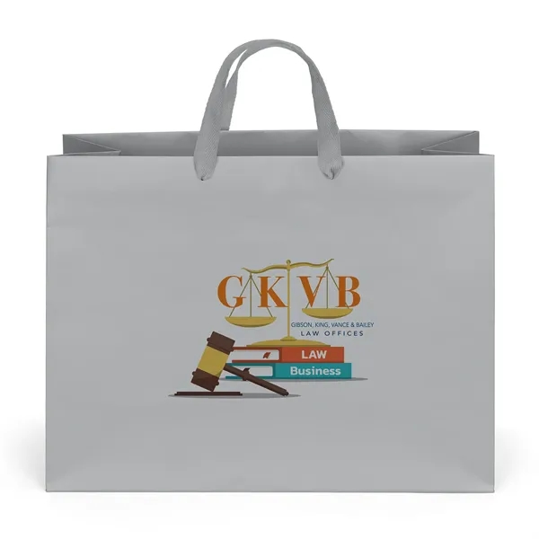 Premium-weight matte-laminated bag with woven handles and fold-over top.... from ASI 37940 Bag Makers Inc