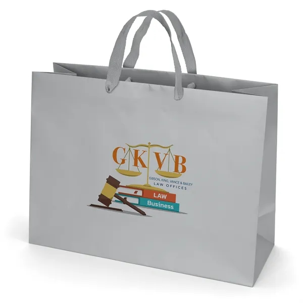 Premium-weight matte-laminated bag with woven handles and fold-over top.... from ASI 37940 Bag Makers Inc