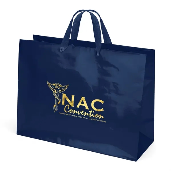 Premium-weight gloss-laminated Eurotote with 14" long woven handles and reinforced fold-over... from ASI 37940 Bag Makers Inc