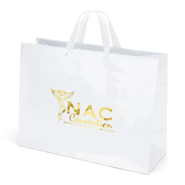 Premium-weight gloss-laminated Eurotote with 14" long woven handles and reinforced fold-over... from ASI 37940 Bag Makers Inc