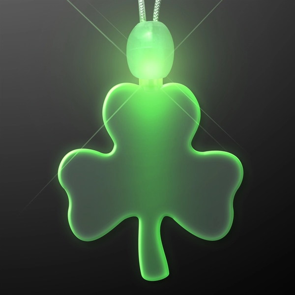 Shamrock shaped acrylic necklace with green LED light. Blank Stock Pricing... from ASI 34194 ALightPromos / Alight Promotional Products
