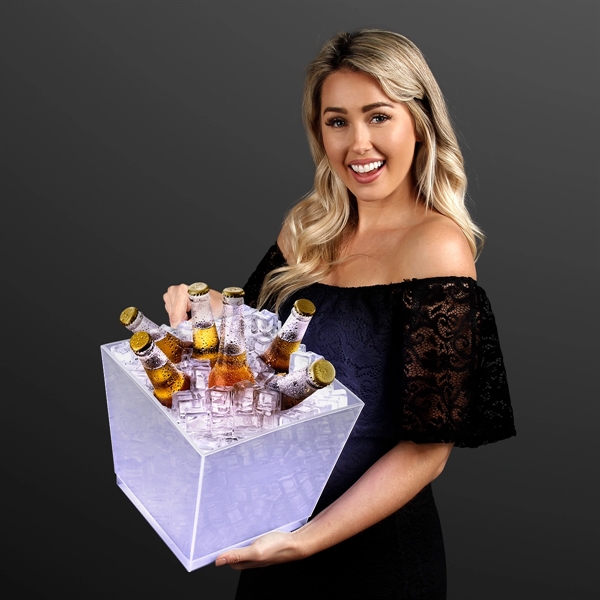 Blank or imprinted. White LED Bottle Service Ice Bucket, 9.75" wide... from ASI 34194 ALightPromos / Alight Promotional Products