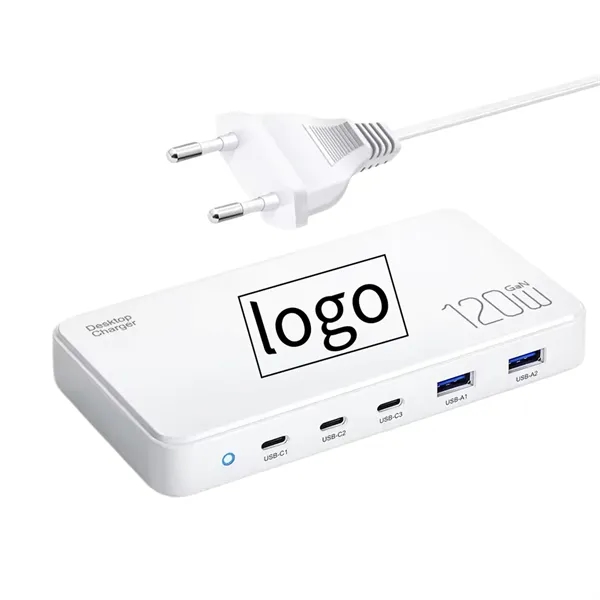 Power charge 5-port desktop charger - 120 W plus laser engraving... from ASI 37218 Athena Promo (tm)