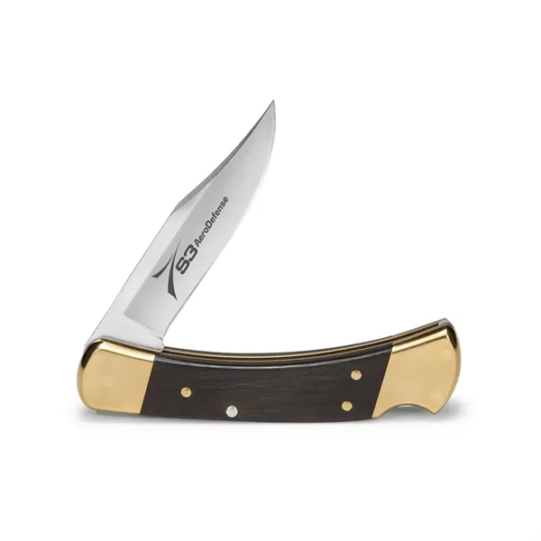 Folding lockback knife with a 4 7/8" natural woodgrain handle and... from ASI 46170 Compass Industries Inc